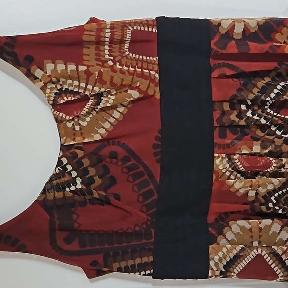 Sleeveless Patterned Dress R & M Richards Cool Size 14 Black Band & Straps T11 - Picture 2 of 7